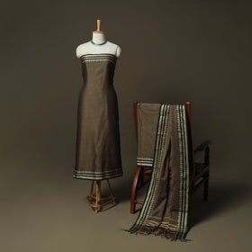 Brown - Dharwad Woven Mercerised Cotton 3pc Unstitched Dress Material Suit Set 28