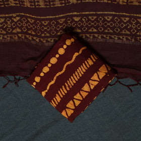 Kutch Hand Block Batik Print Kota Doria Cotton 3pc Unstitched Dress Material Suit Set 07