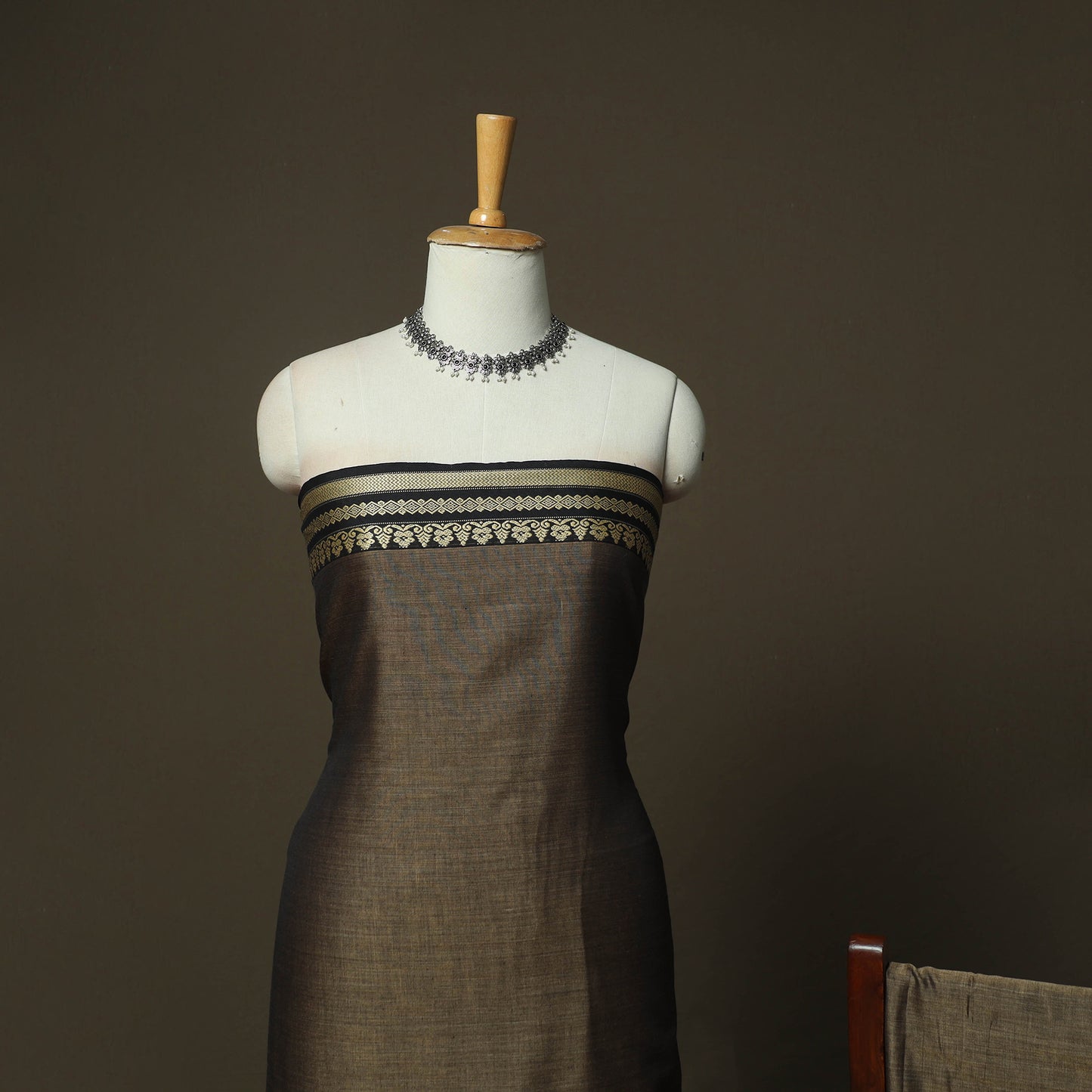 Brown - Dharwad Woven Mercerised Cotton 3pc Unstitched Dress Material Suit Set 28