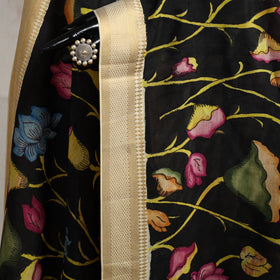 Srikalahasti Pen Work Kalamkari Bangalore Silk Floral Handpainted Dupatta 01