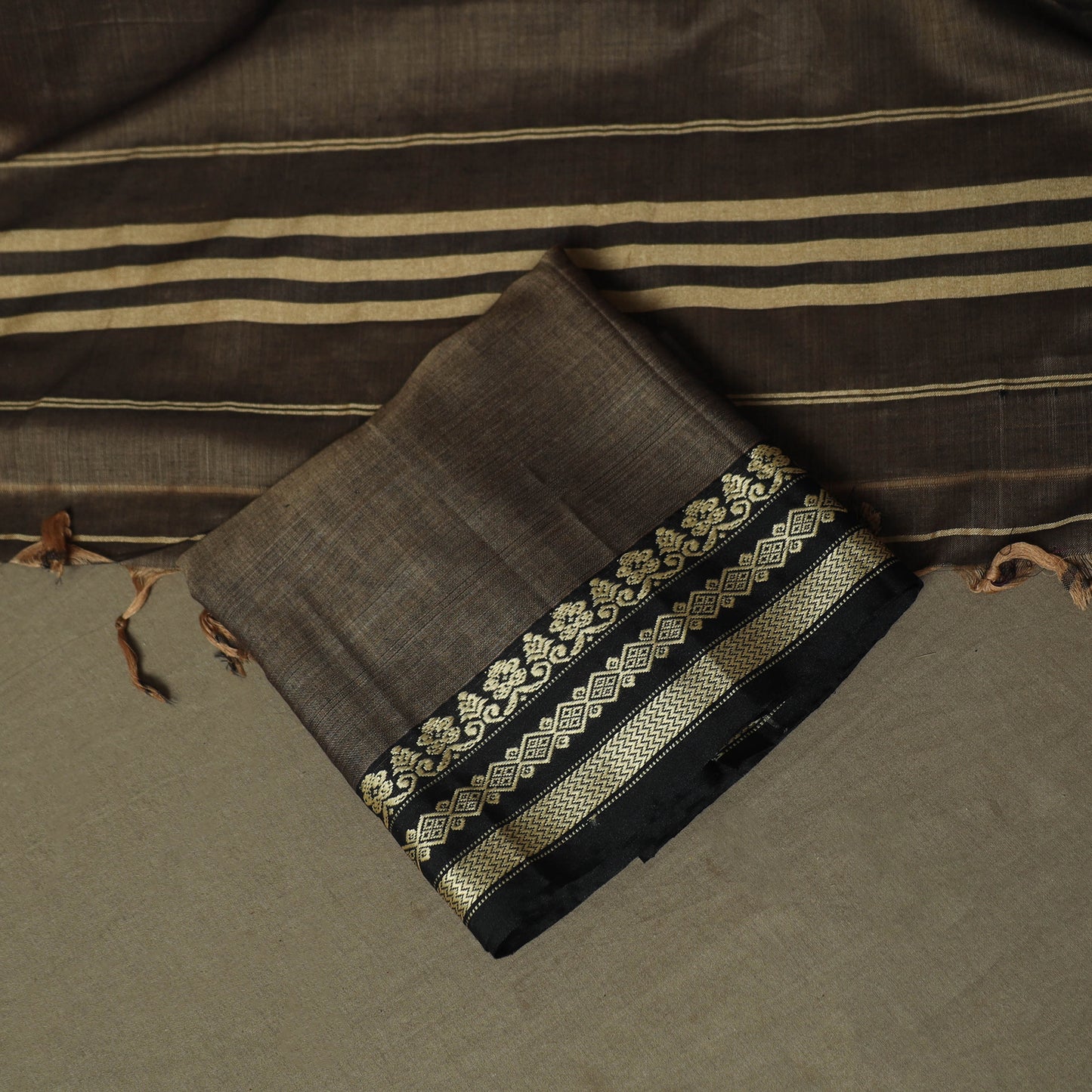 Brown - Dharwad Woven Mercerised Cotton 3pc Unstitched Dress Material Suit Set 28