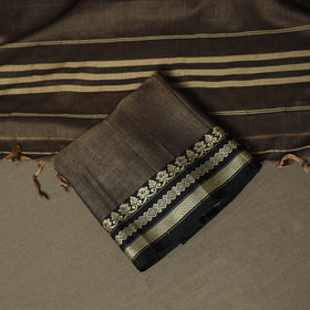 Brown - Dharwad Woven Mercerised Cotton 3pc Unstitched Dress Material Suit Set 28