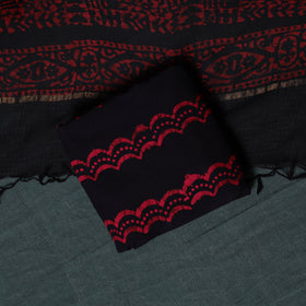 Kutch Hand Block Batik Print Kota Doria Cotton 3pc Unstitched Dress Material Suit Set 08
