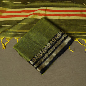 Green - Dharwad Woven Mercerised Cotton 3pc Unstitched Dress Material Suit Set 29