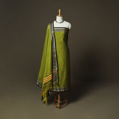 Green - Dharwad Woven Mercerised Cotton 3pc Unstitched Dress Material Suit Set 29