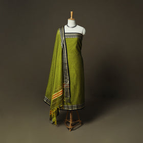 Green - Dharwad Woven Mercerised Cotton 3pc Unstitched Dress Material Suit Set 29