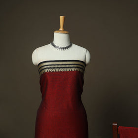Maroon - Dharwad Woven Mercerised Cotton 3pc Unstitched Dress Material Suit Set 30