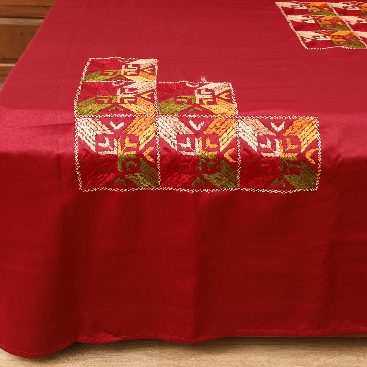 Floral phulkari hand embroidered double bedsheet with 2