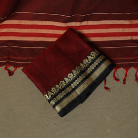 Maroon - Dharwad Woven Mercerised Cotton 3pc Unstitched Dress Material Suit Set 30