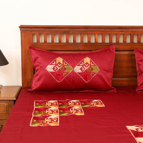Floral phulkari hand embroidered double bedsheet with 2