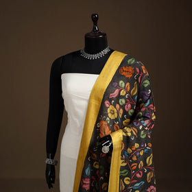 Srikalahasti Pen Work Kalamkari Bangalore Silk Floral Handpainted Dupatta 06