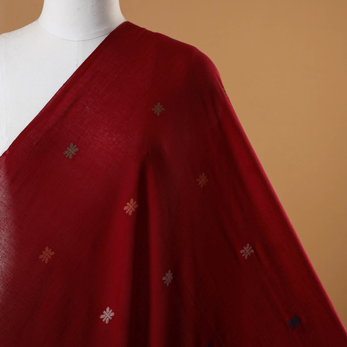 Red - handloom cotton phulia jamdani fabric 23 - handcrafted
