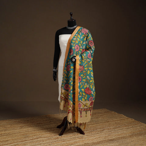 Srikalahasti Pen Work Kalamkari Bangalore Silk Floral Handpainted Dupatta 07