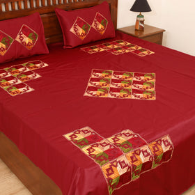 Floral Phulkari Hand Embroidered Double Bedsheet with 2 Pillow Covers Set (108 x 90 in) 02