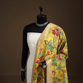 Srikalahasti Pen Work Kalamkari Bangalore Silk Floral Handpainted Dupatta 08