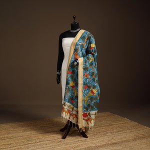 Srikalahasti Pen Work Kalamkari Bangalore Silk Floral Handpainted Dupatta 09
