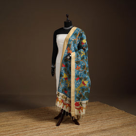 Srikalahasti Pen Work Kalamkari Bangalore Silk Floral Handpainted Dupatta 09