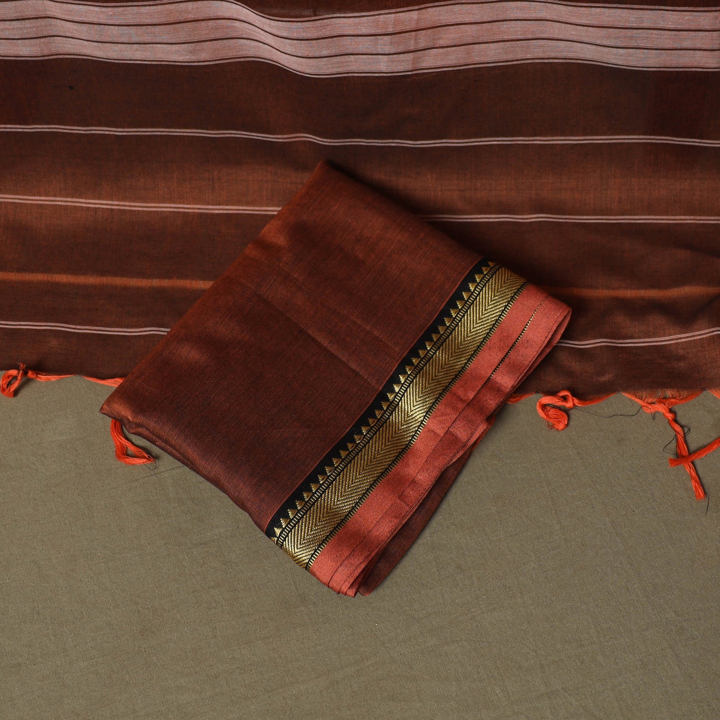 Brown - Dharwad Woven Mercerised Cotton 3pc Unstitched Dress Material Suit Set 33