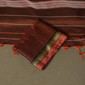 Brown - Dharwad Woven Mercerised Cotton 3pc Unstitched Dress Material Suit Set 33