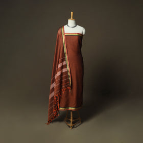 Brown - Dharwad Woven Mercerised Cotton 3pc Unstitched Dress Material Suit Set 33