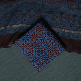 Bagh Hand Block Print Natural Dyed Kota Doria Cotton 3pc Unstitched Dress Material Suit Set 01