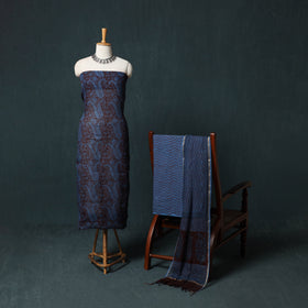 Bagh Hand Block Print Natural Dyed Kota Doria Cotton 3pc Unstitched Dress Material Suit Set 02