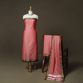 Pink - Dharwad Woven Mercerised Cotton 3pc Unstitched Dress Material Suit Set 34