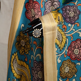 Srikalahasti Pen Work Kalamkari Bangalore Silk Floral Handpainted Dupatta 10