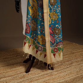 Srikalahasti Pen Work Kalamkari Bangalore Silk Floral Handpainted Dupatta 10