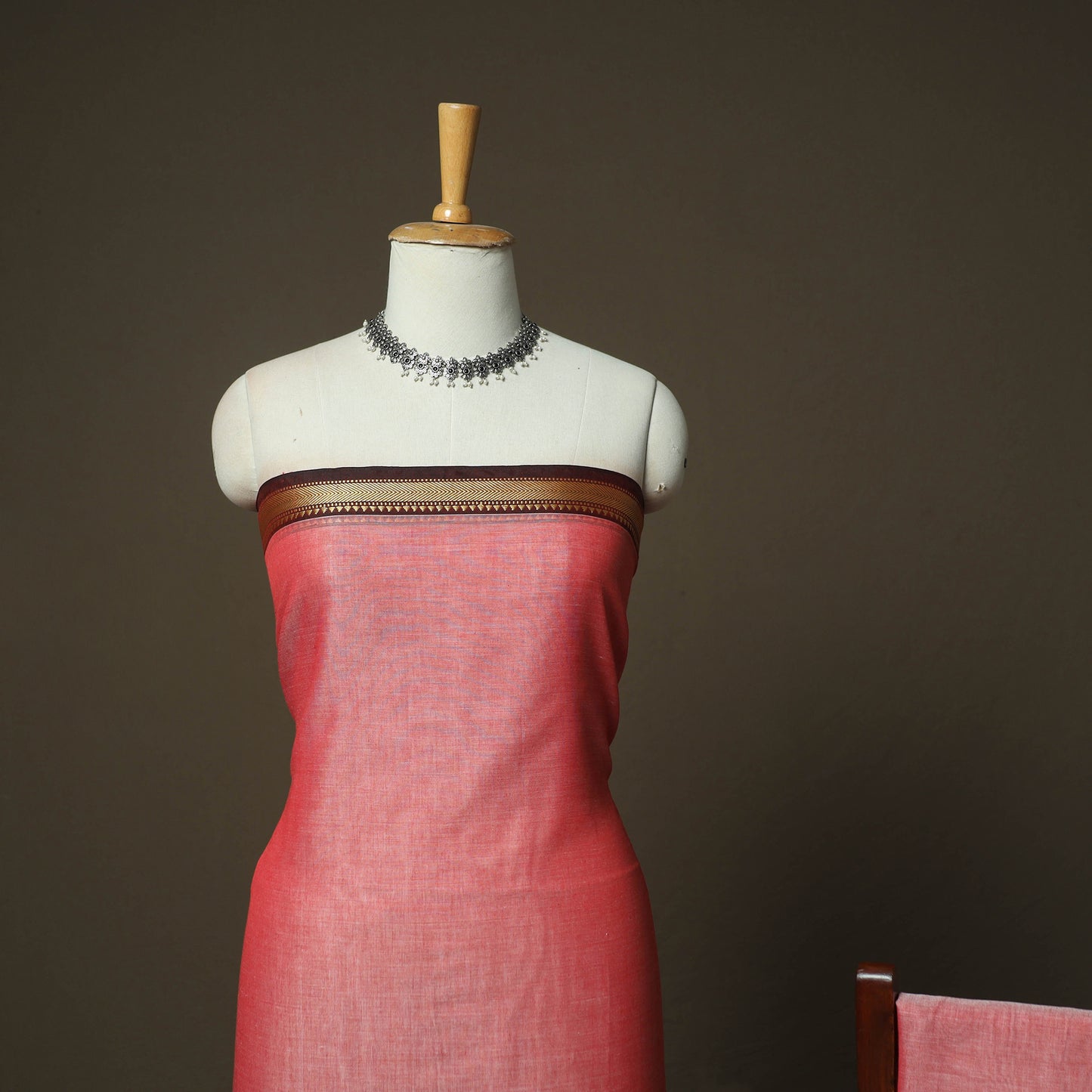 Pink - Dharwad Woven Mercerised Cotton 3pc Unstitched Dress Material Suit Set 34