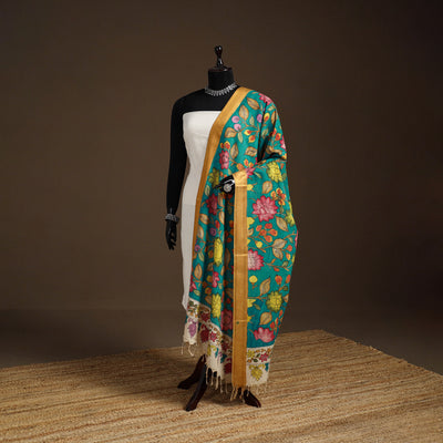 Srikalahasti Pen Work Kalamkari Bangalore Silk Floral Handpainted Dupatta 11