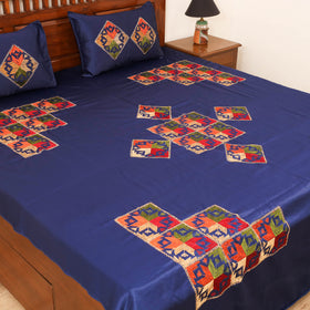 Floral Phulkari Hand Embroidered Double Bedsheet with 2 Pillow Covers Set (108 x 90 in) 05