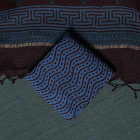 Bagh Hand Block Print Natural Dyed Kota Doria Cotton 3pc Unstitched Dress Material Suit Set 02