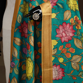 Srikalahasti Pen Work Kalamkari Bangalore Silk Floral Handpainted Dupatta 11