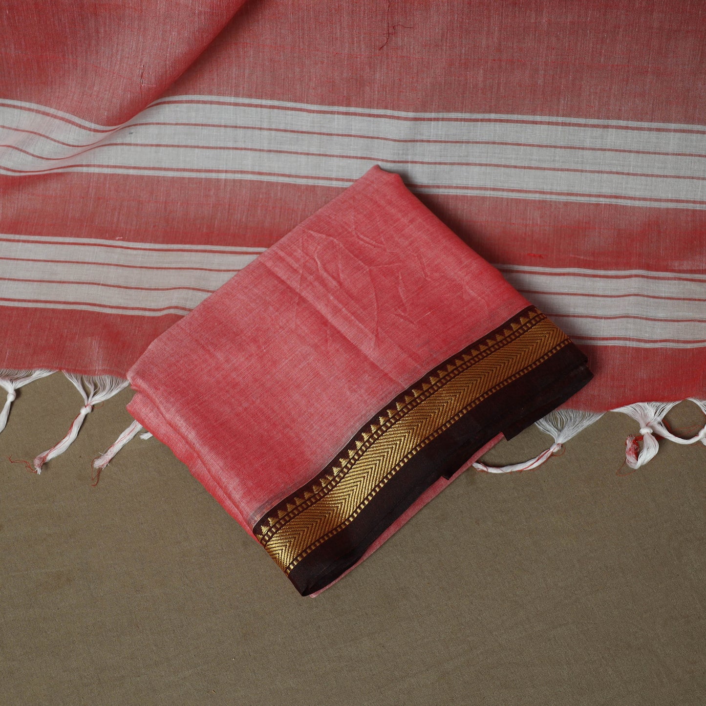 Pink - Dharwad Woven Mercerised Cotton 3pc Unstitched Dress Material Suit Set 34