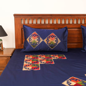 Floral Phulkari Hand Embroidered Double Bedsheet with 2 Pillow Covers Set (108 x 90 in) 05