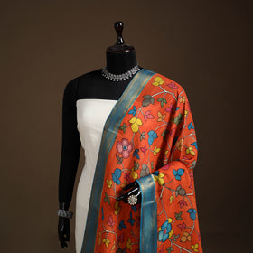Srikalahasti Pen Work Kalamkari Bangalore Silk Floral Handpainted Dupatta 12