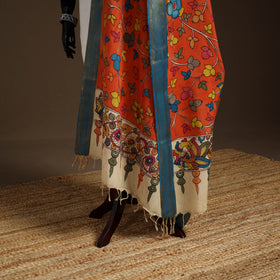 Srikalahasti Pen Work Kalamkari Bangalore Silk Floral Handpainted Dupatta 12