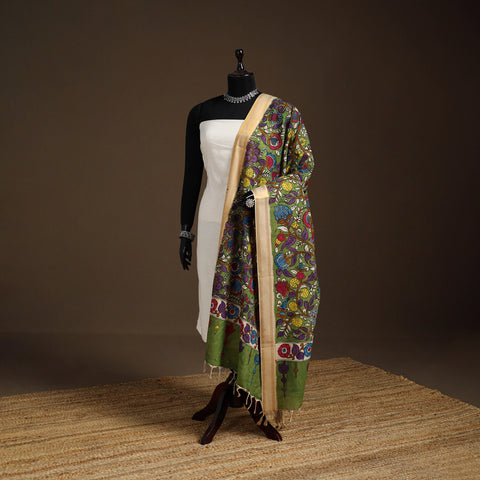 Srikalahasti Pen Work Kalamkari Bangalore Silk Floral Handpainted Dupatta 13