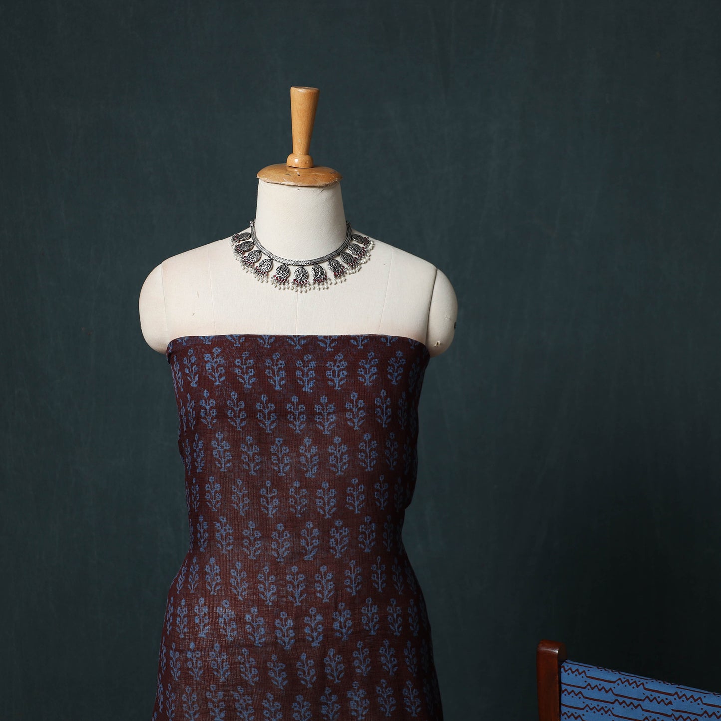 Bagh Hand Block Print Natural Dyed Kota Doria Cotton 3pc Unstitched Dress Material Suit Set 03