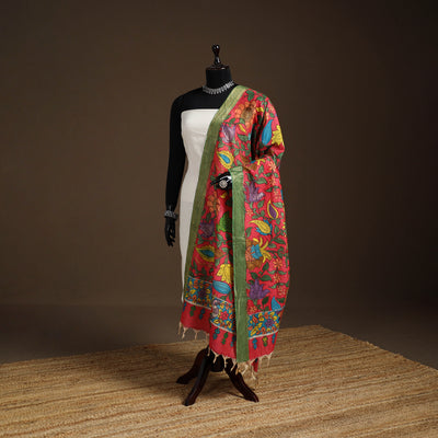 Srikalahasti Pen Work Kalamkari Bangalore Silk Floral Handpainted Dupatta 14