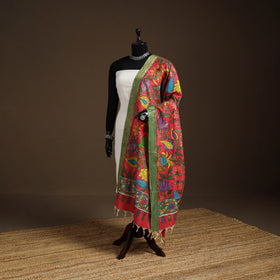 Srikalahasti Pen Work Kalamkari Bangalore Silk Floral Handpainted Dupatta 14