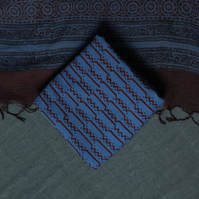 Bagh Hand Block Print Natural Dyed Kota Doria Cotton 3pc Unstitched Dress Material Suit Set 03