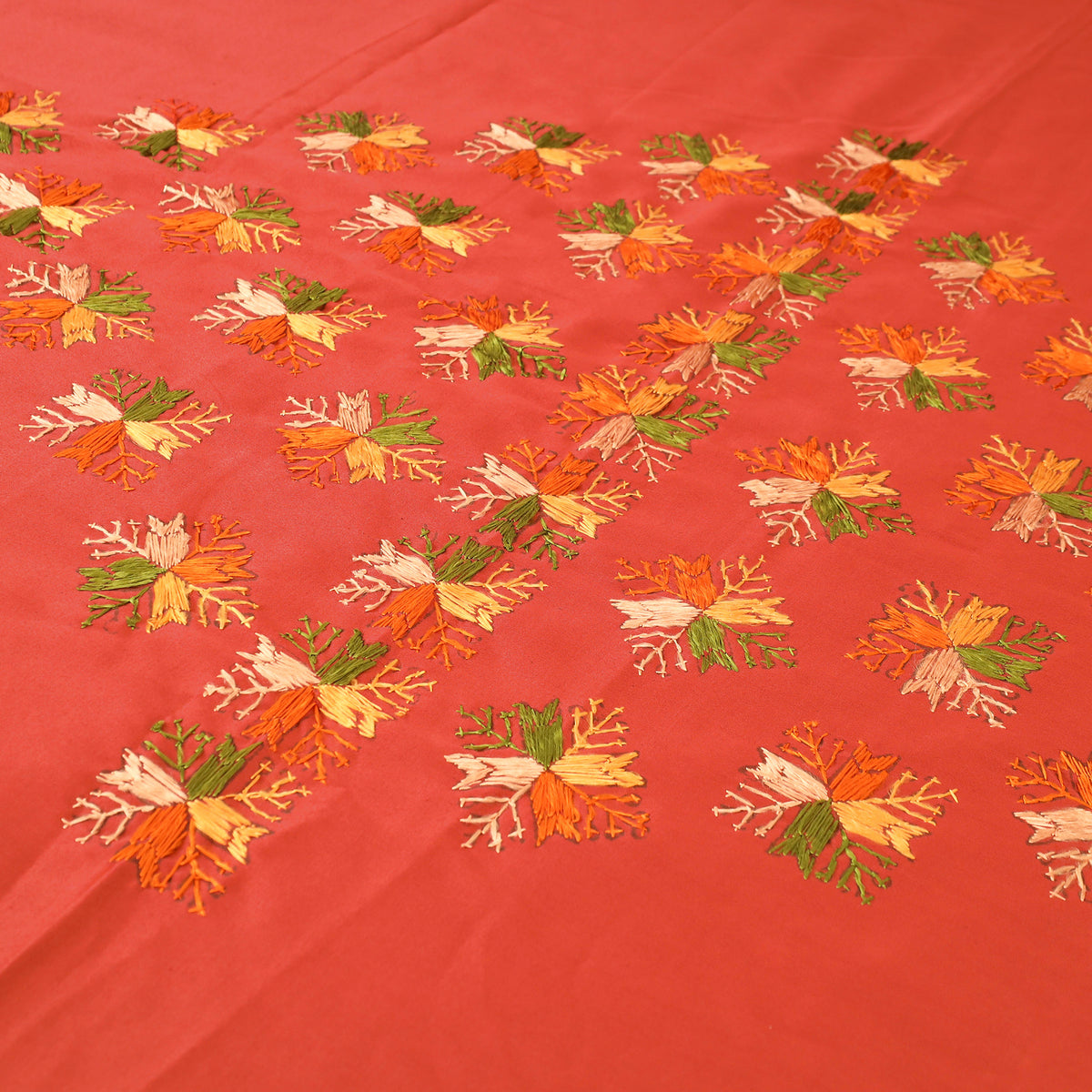 Floral Phulkari Hand Embroidered Double Bedsheet with 2 Pillow Covers Set (108 x 90 in) 07