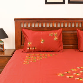 Floral Phulkari Hand Embroidered Double Bedsheet with 2 Pillow Covers Set (108 x 90 in) 07