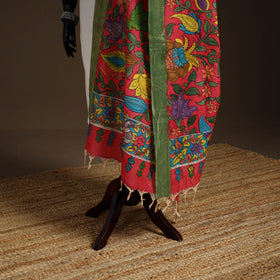 Srikalahasti Pen Work Kalamkari Bangalore Silk Floral Handpainted Dupatta 14