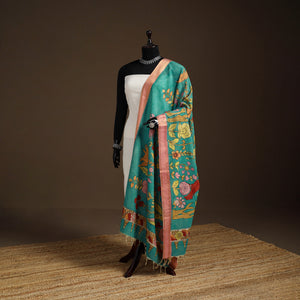 Srikalahasti Pen Work Kalamkari Bangalore Silk Floral Handpainted Dupatta 15