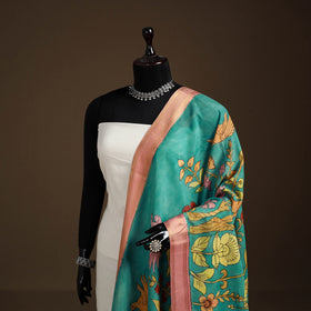 Srikalahasti Pen Work Kalamkari Bangalore Silk Floral Handpainted Dupatta 15