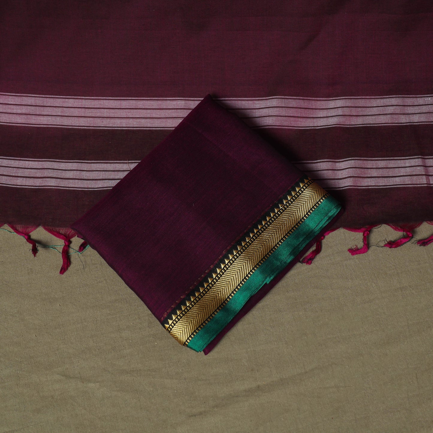 Purple - Dharwad Woven Mercerised Cotton 3pc Unstitched Dress Material Suit Set 36