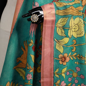 Srikalahasti Pen Work Kalamkari Bangalore Silk Floral Handpainted Dupatta 15